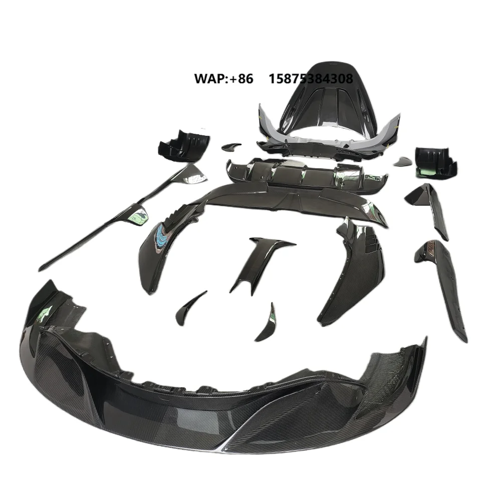 R-type All Dry Carbon Fiber Front Lip Rear Bumper Rear Diffuser Side Skirt Hood Grille Body Kit for McLaren 720S Body Kit