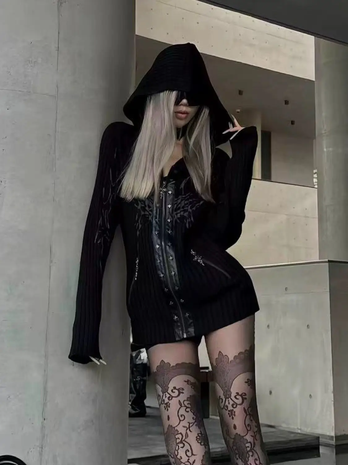 Punk Subculture Cardigan Sweater Streetwear Hip Hop Clothes Vintage 90S Women Coat Gothic Knit Grunge Fashion Femme Sweaters Top