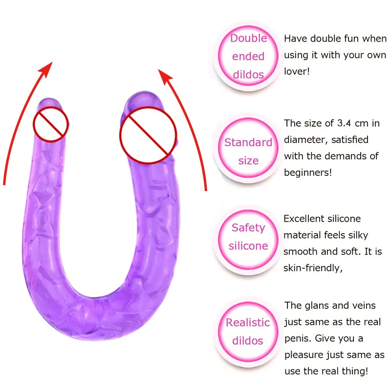 Soft Double Head Dildo Realistic Penis Dildo Flexible Crystal Jelly Dildo Sex Toy for Woman Big Penis G-spot Clitoris Stimulator view 5