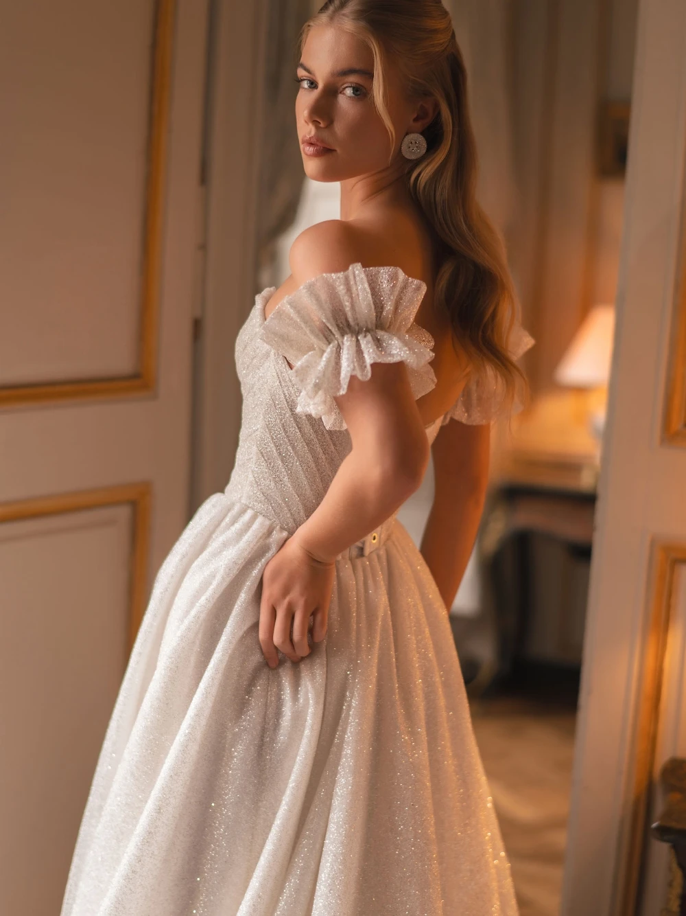 فستان زفاف مكشكش على شكل حرف A لامع، فستان زفاف أنيق مقصوص، مشد رقيق مخصص لملابس العروس، خط عنق على شكل قلب #4
