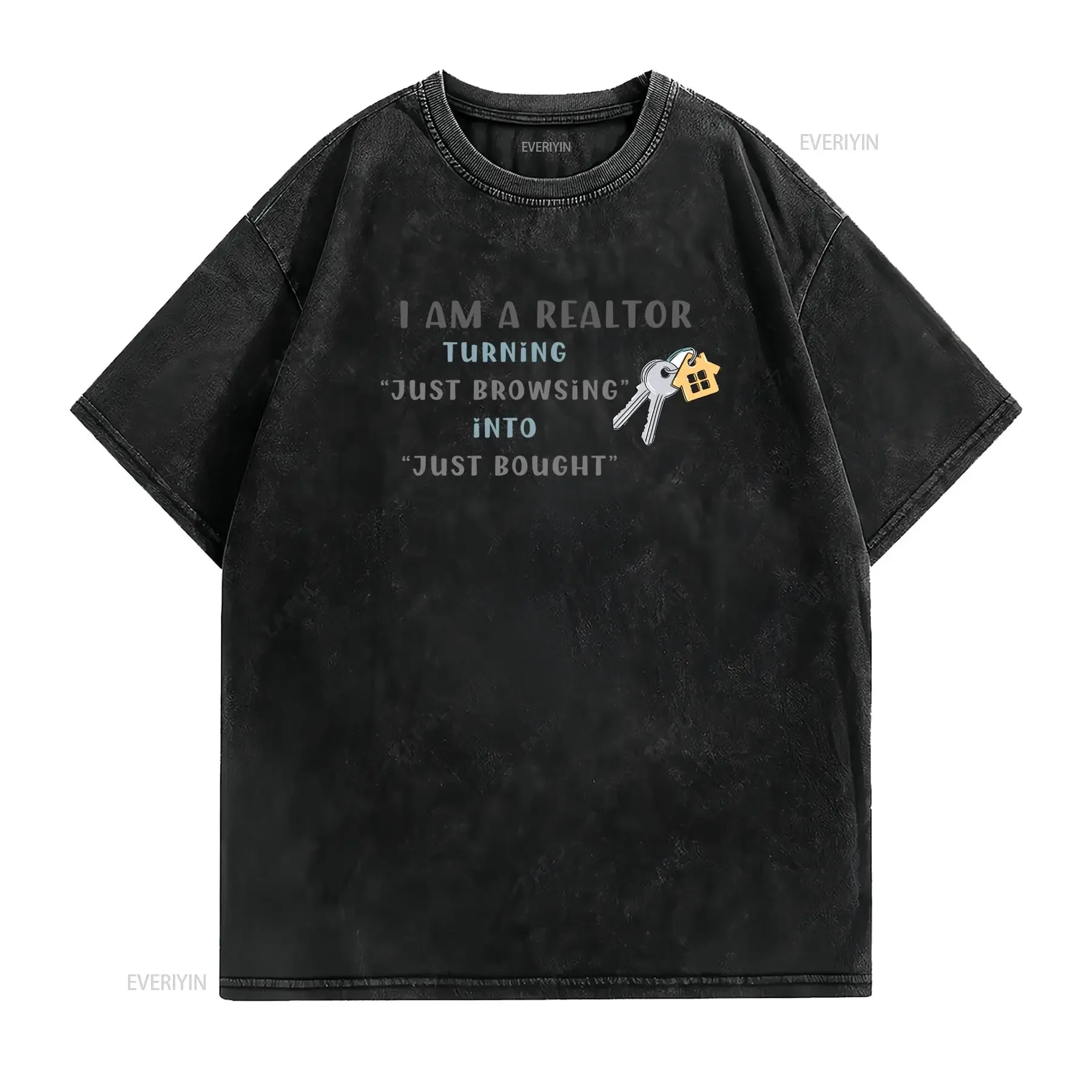 Funny I Am A Realtor Slogan House Key Print Casual T Shirt vintage Washed Breathable Slightly graphic Stretched streetwear