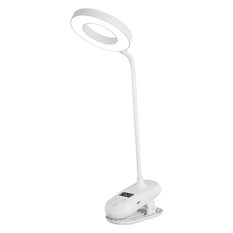 ABMH-Clip LED Desk Lamp Eye Protection Study With Clock Student Dormitory Desk Lamp Bedroom Bedside Lamp