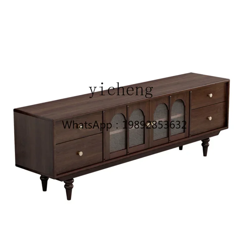 B1 Solid Wood TV Cabinet and Tea Table Combination Retro Living Room Full Set of Furniture Audiovisual Cabinet