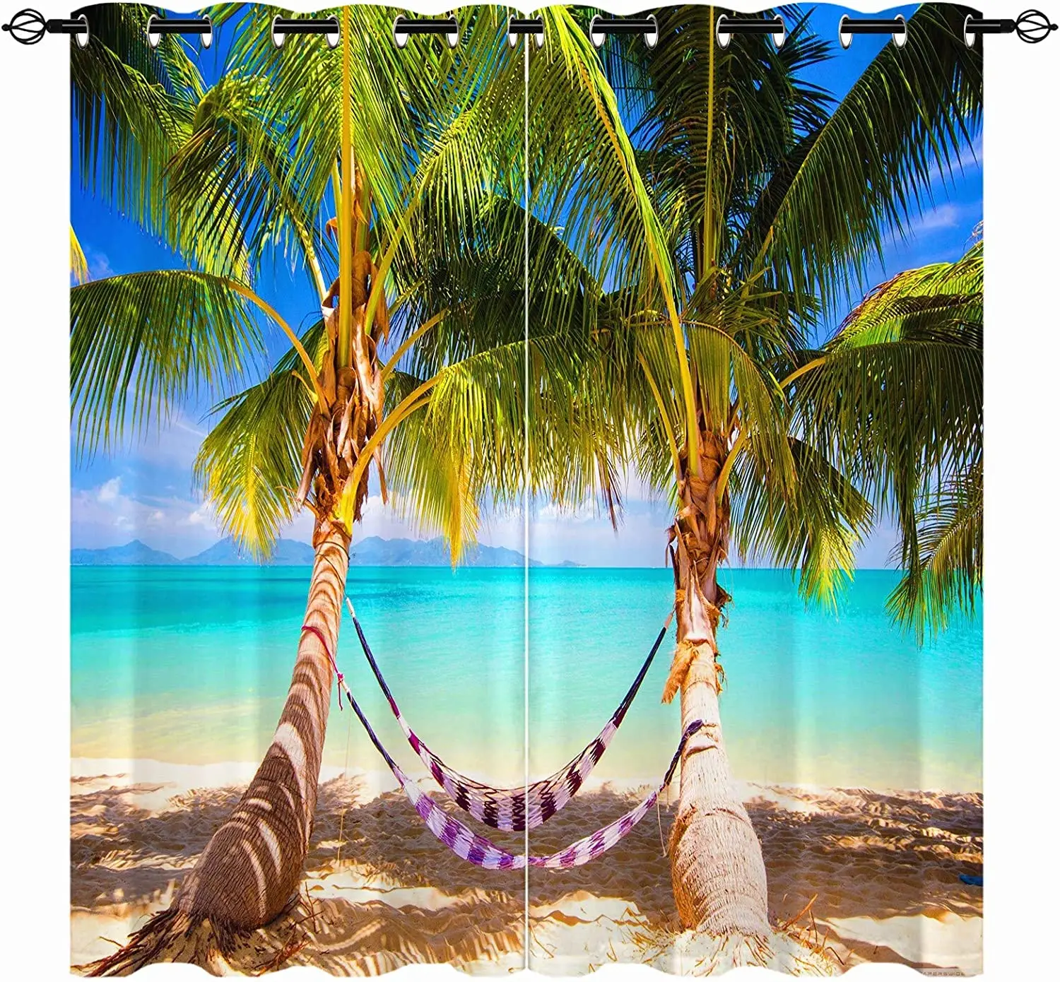 Imagem -05 - Padrão Janela Cortina Conjunto For Bedroom Decoration Palmeiras Havaianas Terrace Landscape Home Decor Drapes Coastal Beach 3d