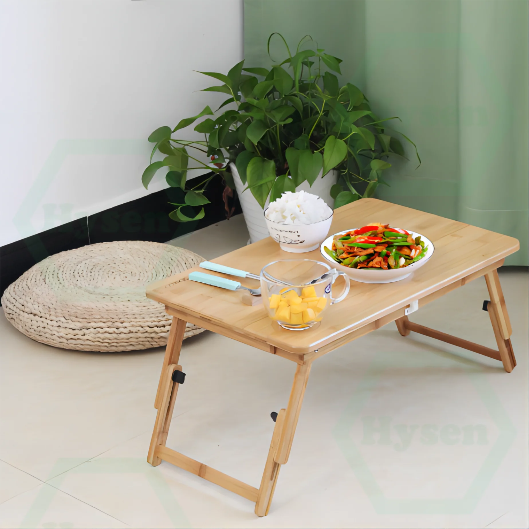 Adjustable Laptop Desk, 100% Bamboo, Foldable, Breakfast Serving Bed Tray, Bed Desk, Tilting Top Drawer