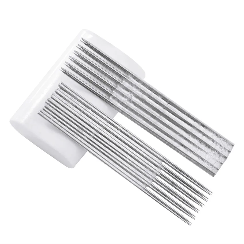 50 قطعة إبر التطريز المنحنية القابل للتصرف سلسلة Microblading التظليل مزدوج شقة تجميل دائم صفوف واحدة الثلاثي onal Bla