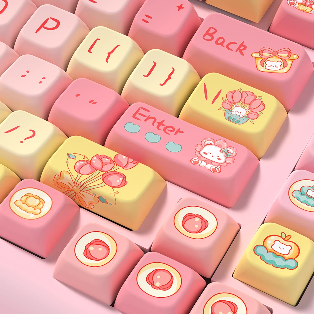 Imagem -04 - Keycaps do Tema Tulip Bear Perfil Mda Keycap Personalizado dos Desenhos Animados Teclado Mecânico com 7u e Iso Key Cap