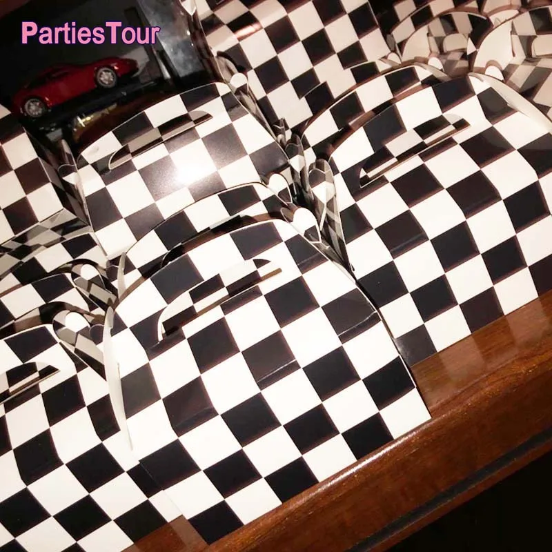 5/10/20/30/50pcs Black White Checker Gift Box Candy Snack Paper Box Boys Racing Theme  Birthday Party Favor Decoration Supplies