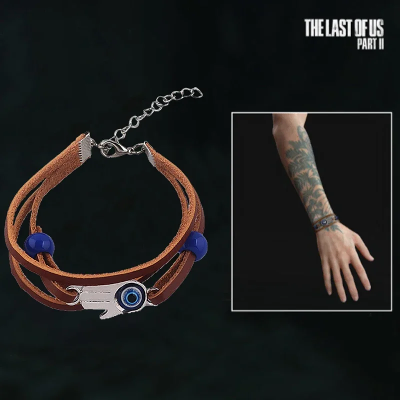 Game The Last of Us Part 2 Ellie Dina Hamsa Bracelet Evil Eye Blue Beads Leather Bracelets Bangles for Women Men Jewelry