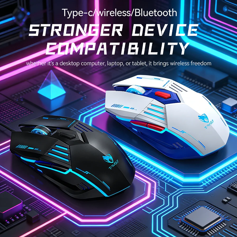 

Беспроводная игровая мышь X7, три режима подключения (2.4G, Bluetooth, проводная), RGB-подсветка, 12800 DPI, программируемые макросы, Type-C, перезаряжаемая, 6 кнопок, E