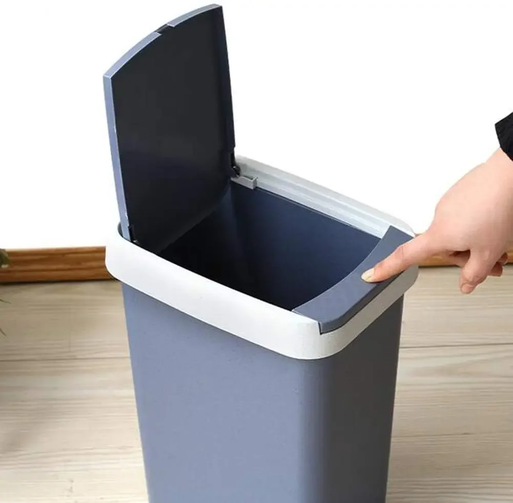 Kitchen Rectangle Garbage Bin Narrow Spring Top Lid for Office Bathroom (Dark Blue, Large: 10''x7.1''x14.2'')