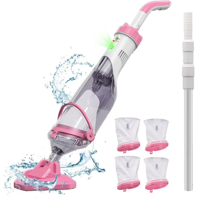 Pool Vacuum with Telescopic Pole, (2024 Upgraded) Pool Vacuum for Above Ground Pool, 60 Mins Running Time, Handheld Pool