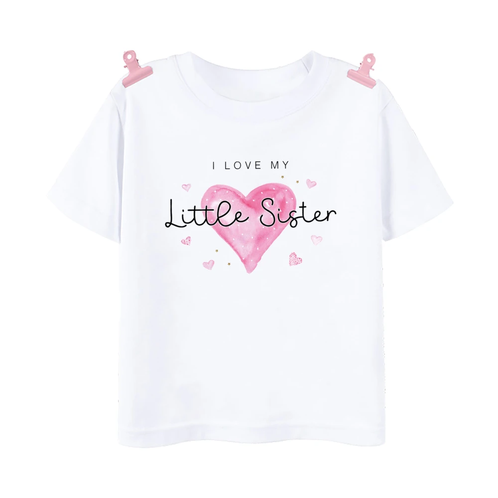 I Love My Big Sister/Little Sister Family Matching Shirt Girls T-shirt Tops Baby Romper Bodysuit Love Print Sibling Look Outfit