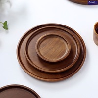 Round Acacia Wood Serving Tray Cake Dessert Food Tray Rustic Farmhouse Coffee Table Decor Jewelry Storage Tray