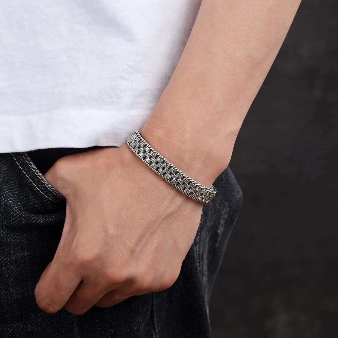 QN Silver Color Hand-woven Men\'s Bracelets for Lucky and Treasure  Retro Craft Bracelet for Women Fashion Jewelry