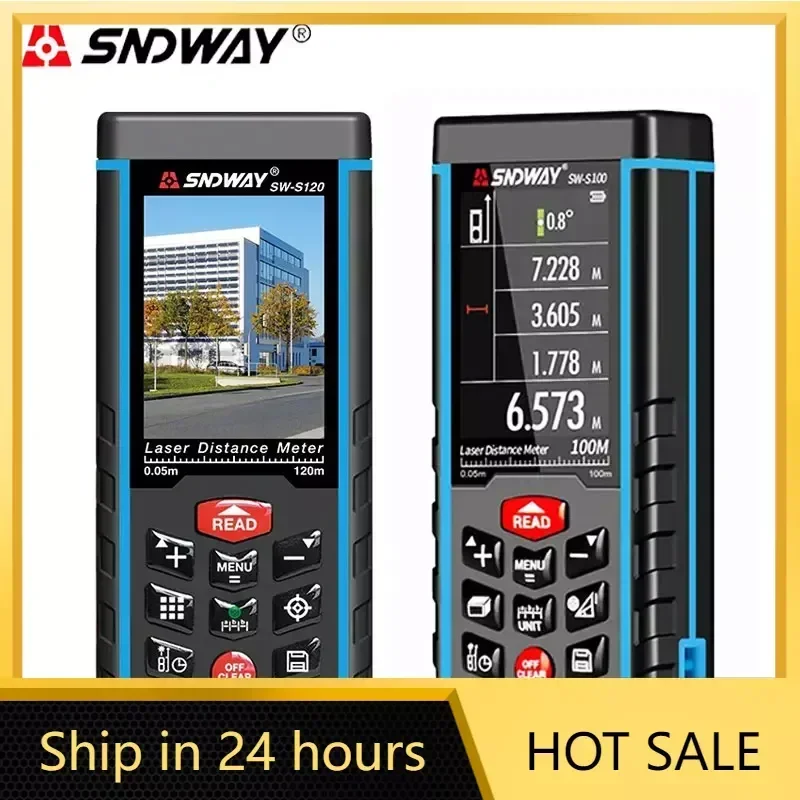 

SNDWAY SW-120 Display Laser Distance Meter 80M 120M Camera Digital Meter Area Volumn Digital Angle Ruler Laser Rangefinder Tape