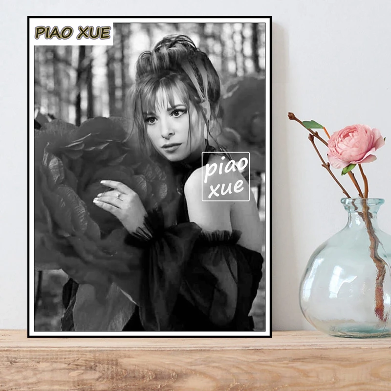 Classical Black And White Diamond Embroidery Mylene Farmer French Singer Picture Mosaic Painting Cross Stitch Kit Decor Gift