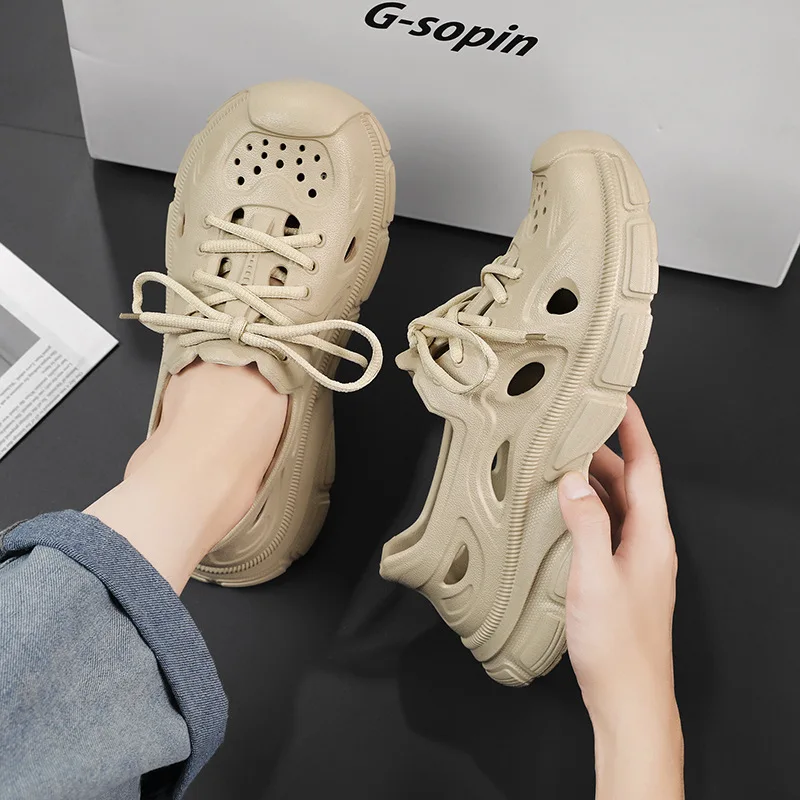 صنادل رجالية للربيع/الصيف بفتحات شبكية - شباشب رائعة قابلة للتنفس من مادة EVA، أحذية شاطئ عصرية وكاجوال ذات غطاء رأس ناعم