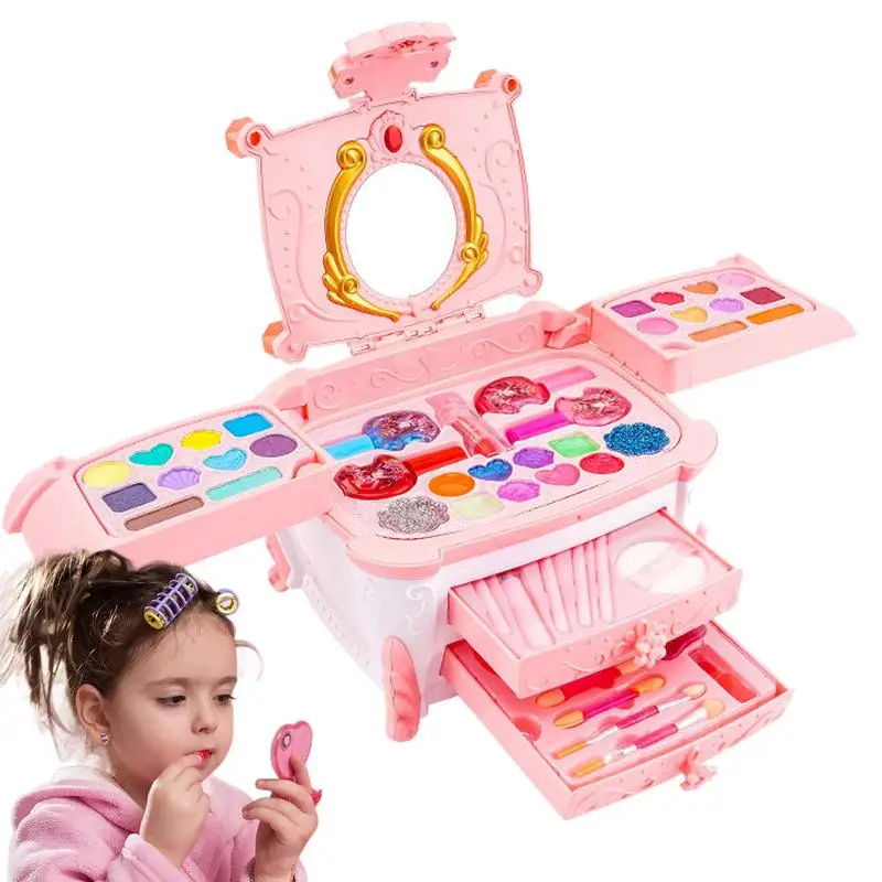 Kids Makeup Kit Washable Little Girls Princess Cosmetic Kit Children's Cognitive Toys Dress-up Pretend Play Kit For Early