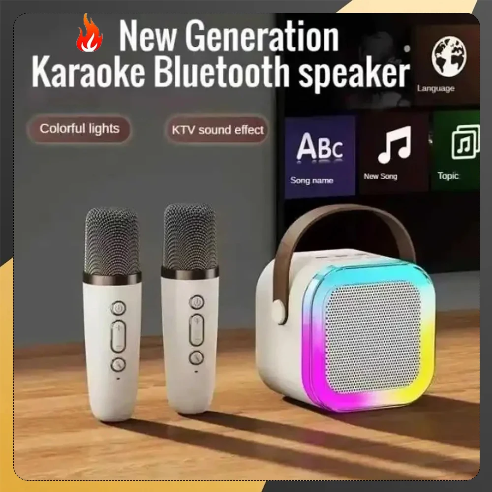 Bluetooth Karaoke Machine Portable 5.3 PA K12 Speaker System with 1-2 Wireless Microphones Home Family Singing Children's Gifts