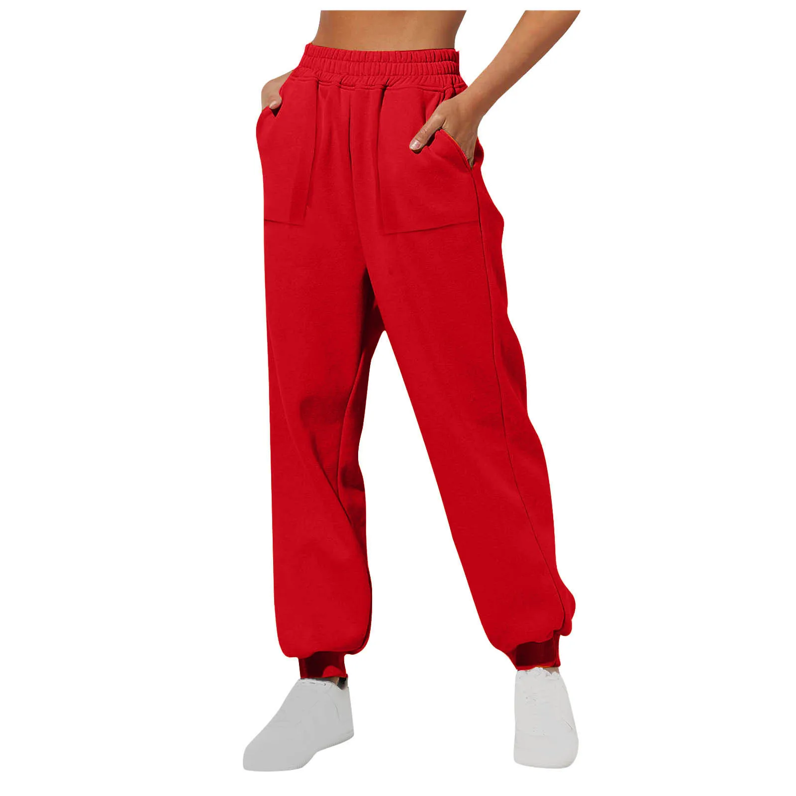 Jogging Sports High Waisted Sweatpants For Women Elastic Fleece Yoga Trousers Fashion Drawstring Casual Pants Sweatpants