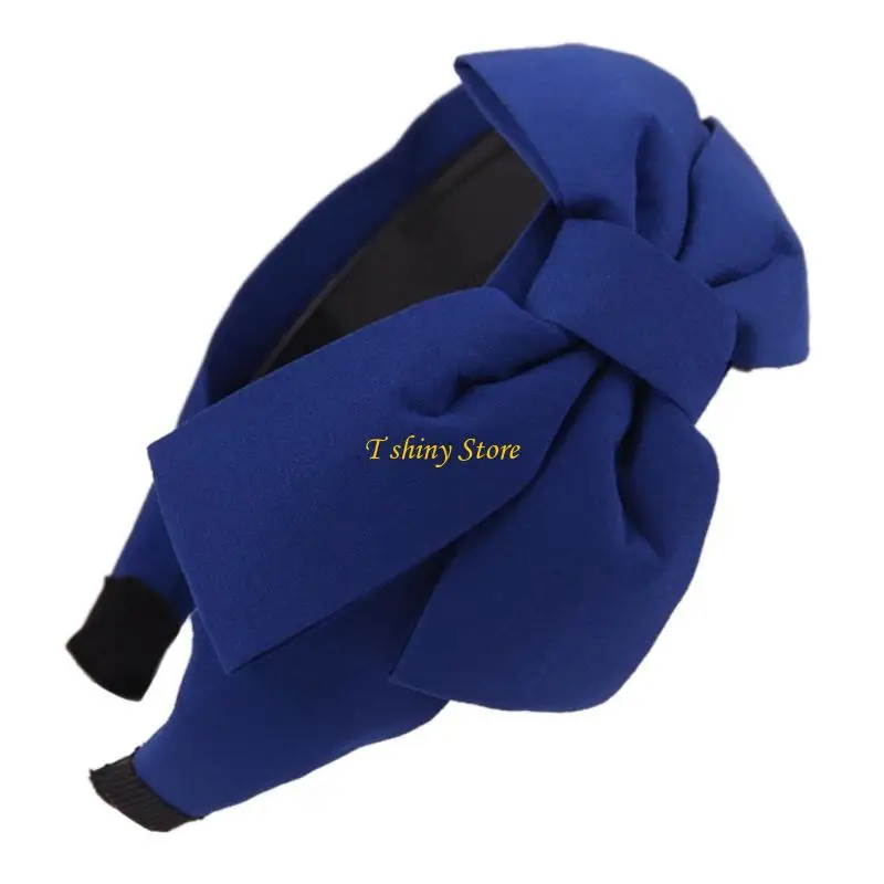 

N58F Womens Vintage Wide Hair Hoop Big Bowknot Striped Plaid Polka Dot Headband Solid