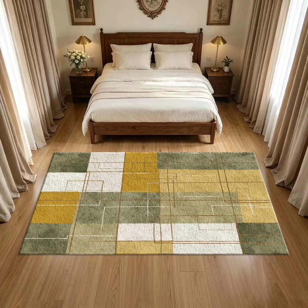 Olive Yellow Abstract Geometri - Printed Rug Abstract 评论和价格