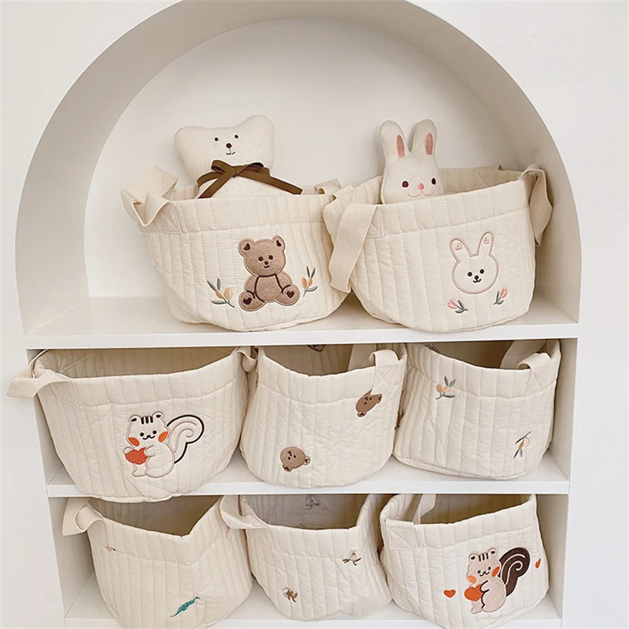 Toy Storage Bag for Diaper Bag Nappy Caddy Baby Items Newborn Crib Organizer Bedding Cotton Embroidery Mommy Bag Storage bucket