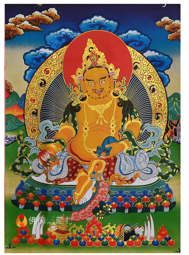 Wholesale Buddhist supplie HOME temple Efficacious talisman GOOD LUCK God of wealth Yellow Jambhala Thang-ga Thangka painting