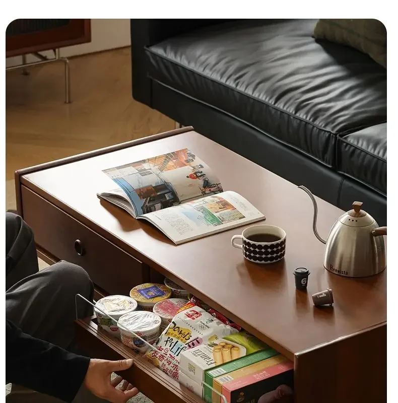 Nordic small apartment living room coffee table retro solid wood Japanese ins simple stainless steel tea table