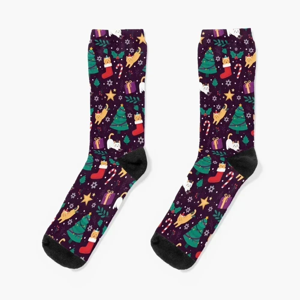 

Cute Cats Christmas Tree Pattern Socks tennis short soccer anti-slip cool Mens Socks Women's