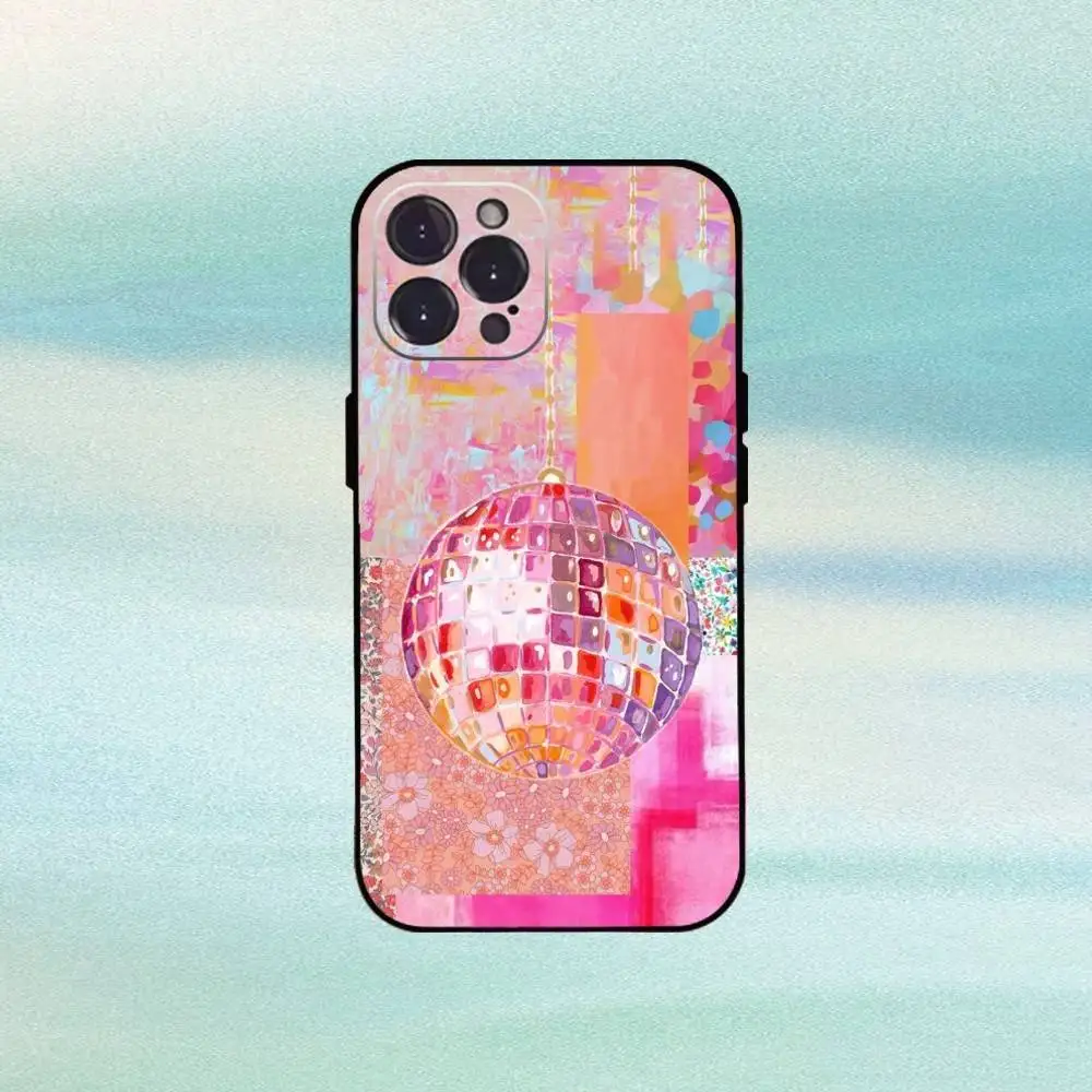 디스코 볼 아트 폰 케이스 아이폰 16,15,14,13,12,플러스,프로 맥스, 5G 기타용 소프트 블랙 커버