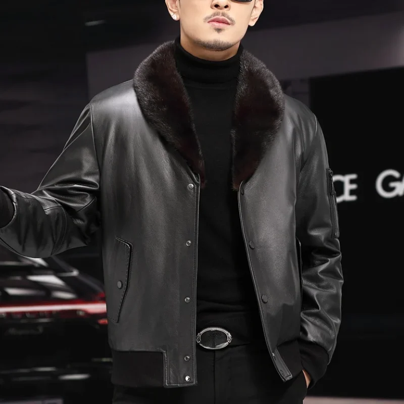 AYUNSUE Winter Genuine Leather Jacket Men's Sheepskin Leather Coat Male Warm Mink Fur Down Jackets Korean Jaqueta Masculina SQQ