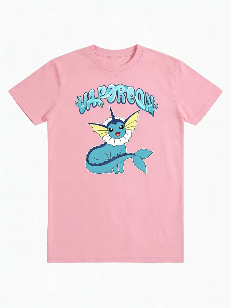 2026 Neues Vaporeon Wasserblasen-Grafik-Print Retro Mode Frühling Herren Kurzarm Eltern-Kind Locker Sitzendes und Bequemes T-Shirt