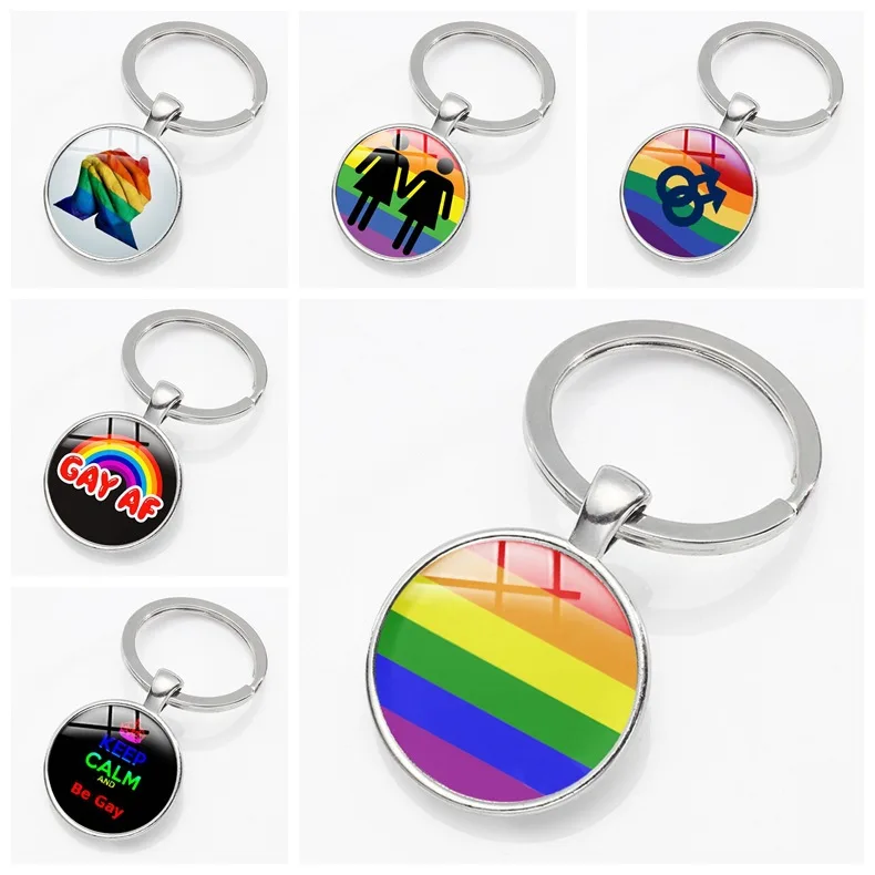 Popular Jewelry Glass Pendant Alloy Keychain Rainbow Pride Flag Homosexuality Fashion Gifts