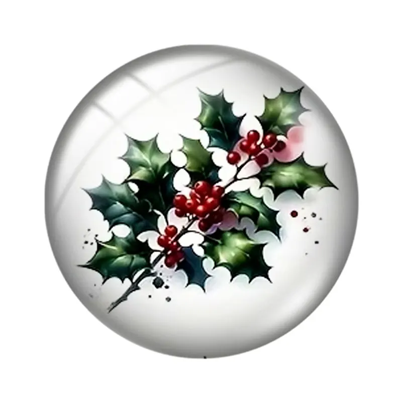 Watercolor Christmas Elements 12/18/20/25mm Glass Cabochon Bracelet Pendant Rings for Jewelry Demo Earrings Back Making Findings - view 3