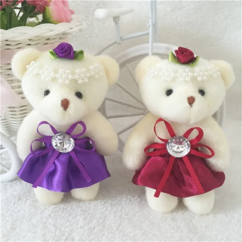 5pcs/lot 12cm Kawaii Teddy Bear Toys Plush Doll Mini Teddy Bear Flower Bouquets Bear For Girls Wedding Christmas Gifts