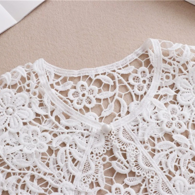 한국 자수 플로럴 레이스 가짜 칼라 소녀용 큰 라펠 셔츠 탈부착 가능한 칼라 액세서리 여성용 목 탈부착 가능한 칼라