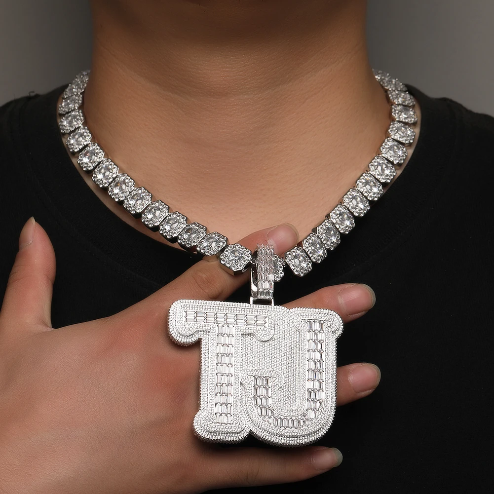 

UWIN Customized Bold Name Pendant Necklaces Iced Out Baguettecz Letters Necklaces for Rappers Fashion Hip Hop Jewelry