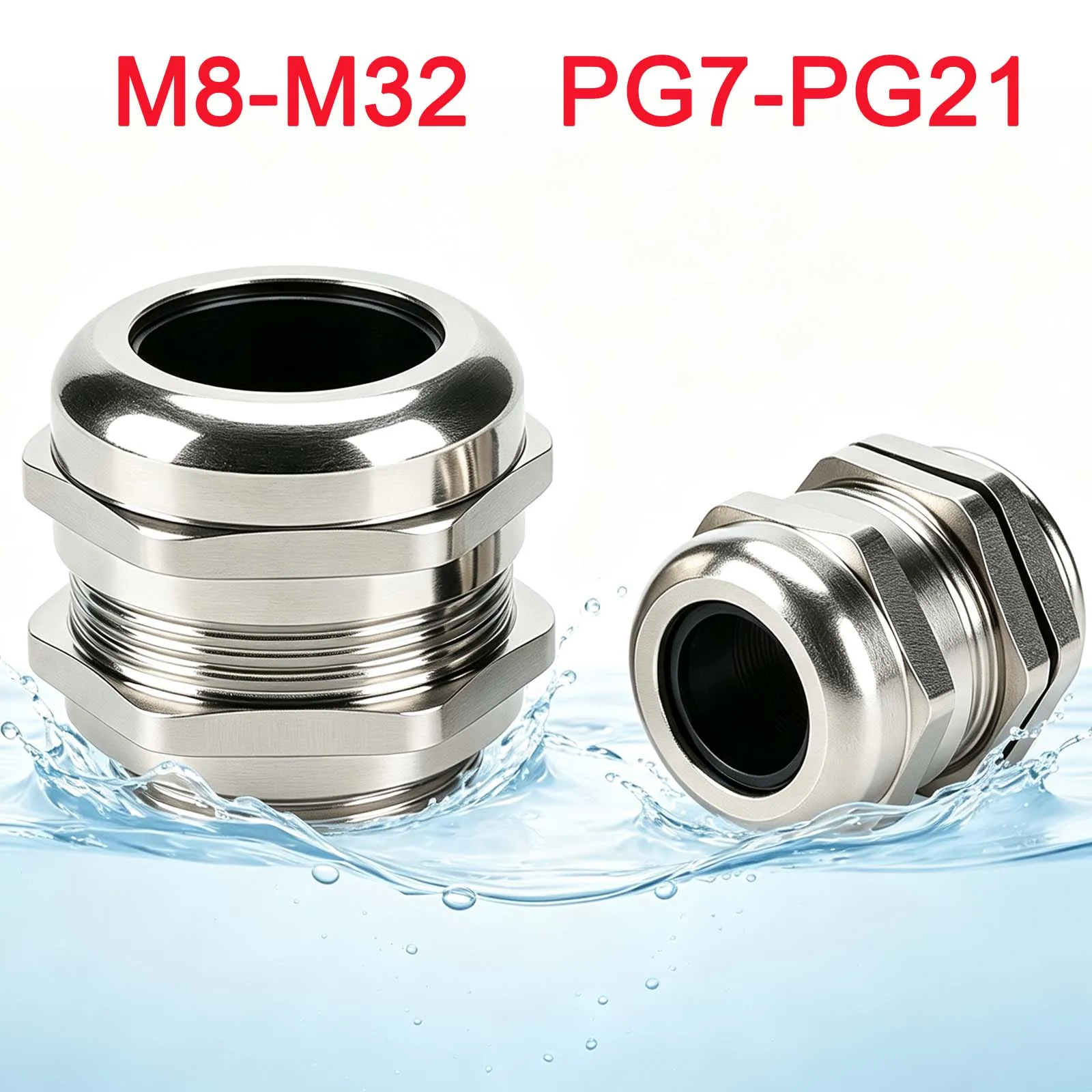 Nickel-Messing-Metall Wasserdichte Kabelverschraubung IP68 PG M-Gewinde Kabelverbinder Zugfestes Dichtungsstück Elektrische Kabelbefestigung