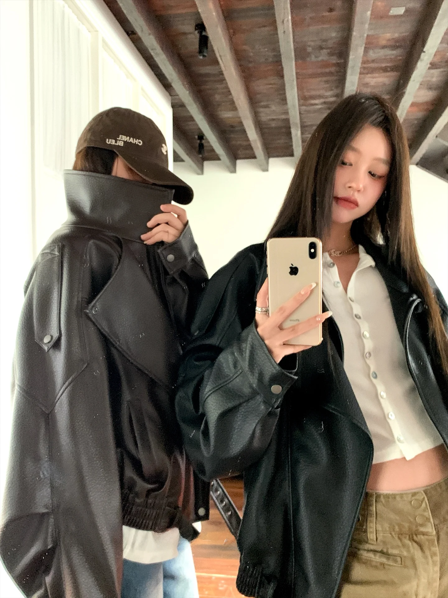 Brown PU Leather Jaet Women's Autumn Winter New Sle American Motorcycle Clothes ape High-End Outerwear Faionable Comm...