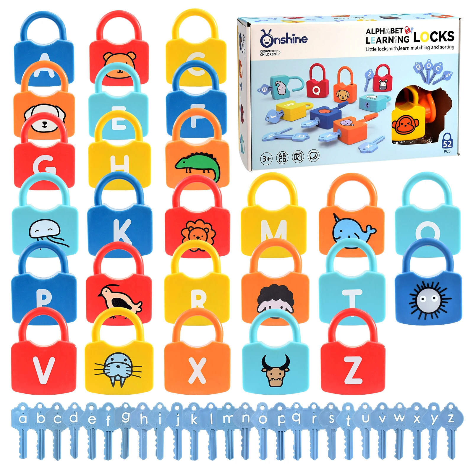 26 Alphabetic Locks and Keys Matching Counting Toys Set, Toddler Early Educational  Alphabet Animal Learning Toy Christmas Gifts