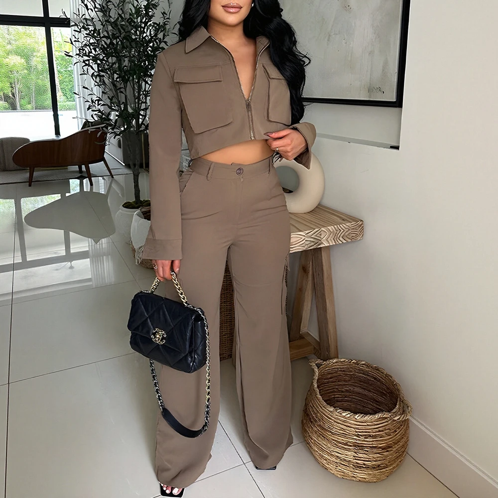 

Casual Round Neck Solid Color Jacket Autumn Winter Clothes Fashionable Women's Top Wear with No Decoration