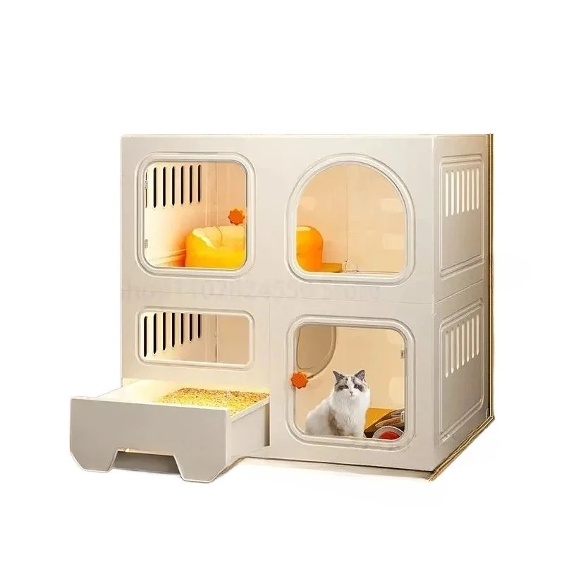

Home Cat Cages Cat Litter Box Integrated Transparent Cat Villa Indoor Fence Pet Cabinet With Closed Toilet Pet House