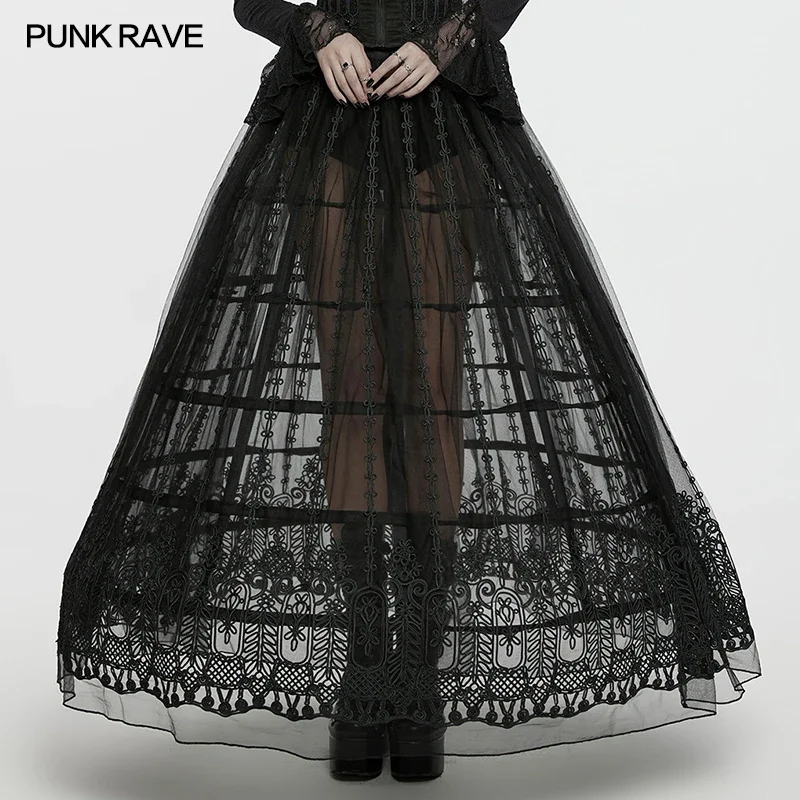 

PUNK RAVE Women's Gothic Bird Cage Bustle Hollow Out Design Cool Light Fluffy Effect Club Party Skirt Adjust Drawstring