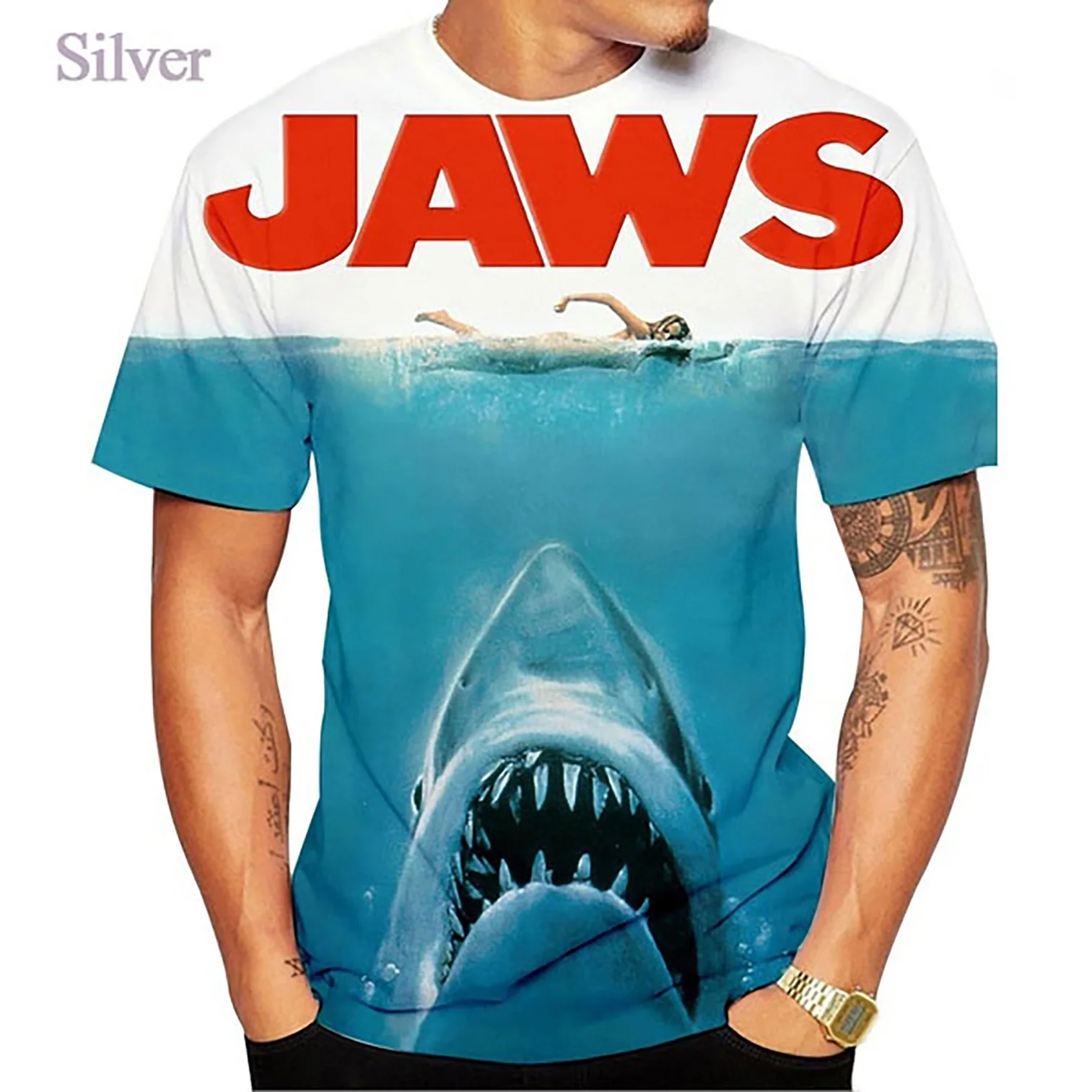 3D printed horror movie Great White Shark T-shirt summer hippie short sleeved Harajuku casual top