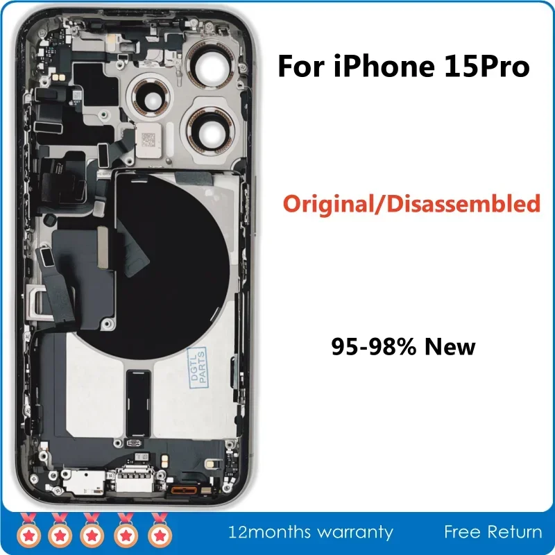 95-98% New Original Disassembled Middle Frame Housing Back Glass Cover For iPhone 15 Pro with NFC Wireless Charger Assembly