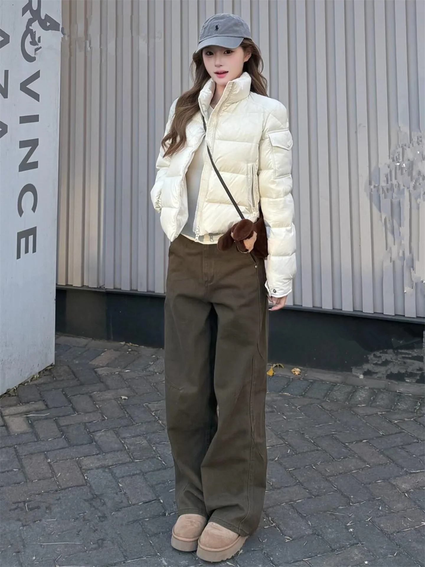 

American Street Retro Brown Wide Leg Denim Jeans Women's Autumn Winter Thickened High Waist Slim Straight Floor-Length Pants