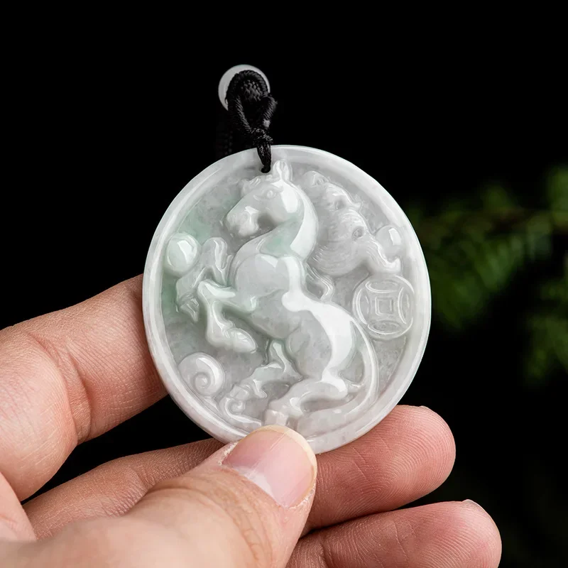 

Burmese Jadeite Horse Pendant Natural Jade Gifts for Women Necklaces Necklace White Pendants Amulets Carved Jewelry Choker