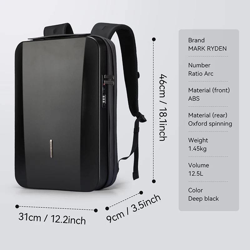 MARK RYDEN Water-Resistant Hard Shell Backpack,Multi-Compartment Laptop Bag with Organized Interior